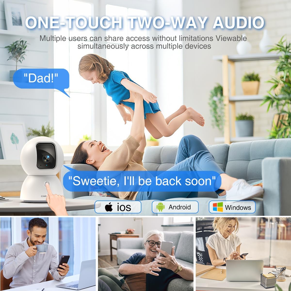3K Indoor Camera with 64GB Card, Human/Pet/Facial AI Detection, Dog/Cat/Pet Camera Indoor with Phone APP, 5GHz 2.4GHz Dual Band Wi-Fi 6, 360 Pan Tilt Auto Tracking, Night Vision, 2-Way Talk