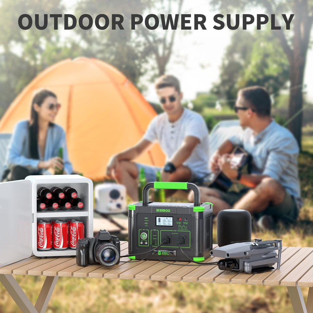 Portable Power Station EBL 500W, 519Wh Solar Generator with 2 AC 110V Outlets, USB-C PD 60W Fast Charging, 10 Ports including Wireless Charger for Camping RV Emergency Off-Grid Living (Peak 1000W)