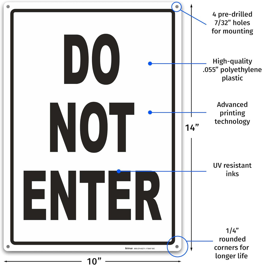 Brimar - 10" x 14" - Do Not Enter Sign - .055″ Polyethylene Plastic - Clear Warning - Easy Installation