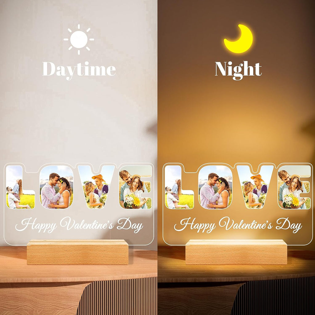 Custom Picture Frames with Photo, Personalized Photo Frame with Night Light, Customized Couples Gifts, Personalized Anniversary Valentines Day Gifts for Women Men Her Him Girlfriend Boyfriend