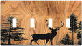 Light Switch Covers Rustic Farmhouse Orange Brown Pine Tree Deer Wood Grain Quad Toggle Electrical Faceplate 4 Gang Wall Plate Decorative Switch Plates for living Room Cabin Decor