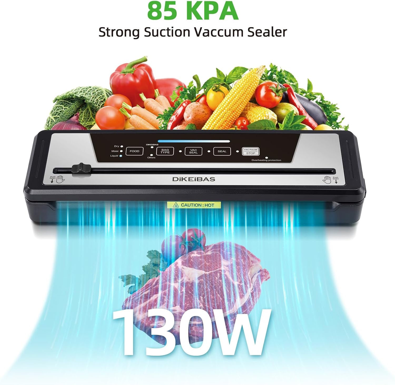 Vacuum Sealer Machine with 10 Bags & 10 Feet Bag Roll | 85kPa Powerful Suction | Automatic Food Sealer for Sous Vide | Dry & Moist Modes | Compact with Built-in Cutter
