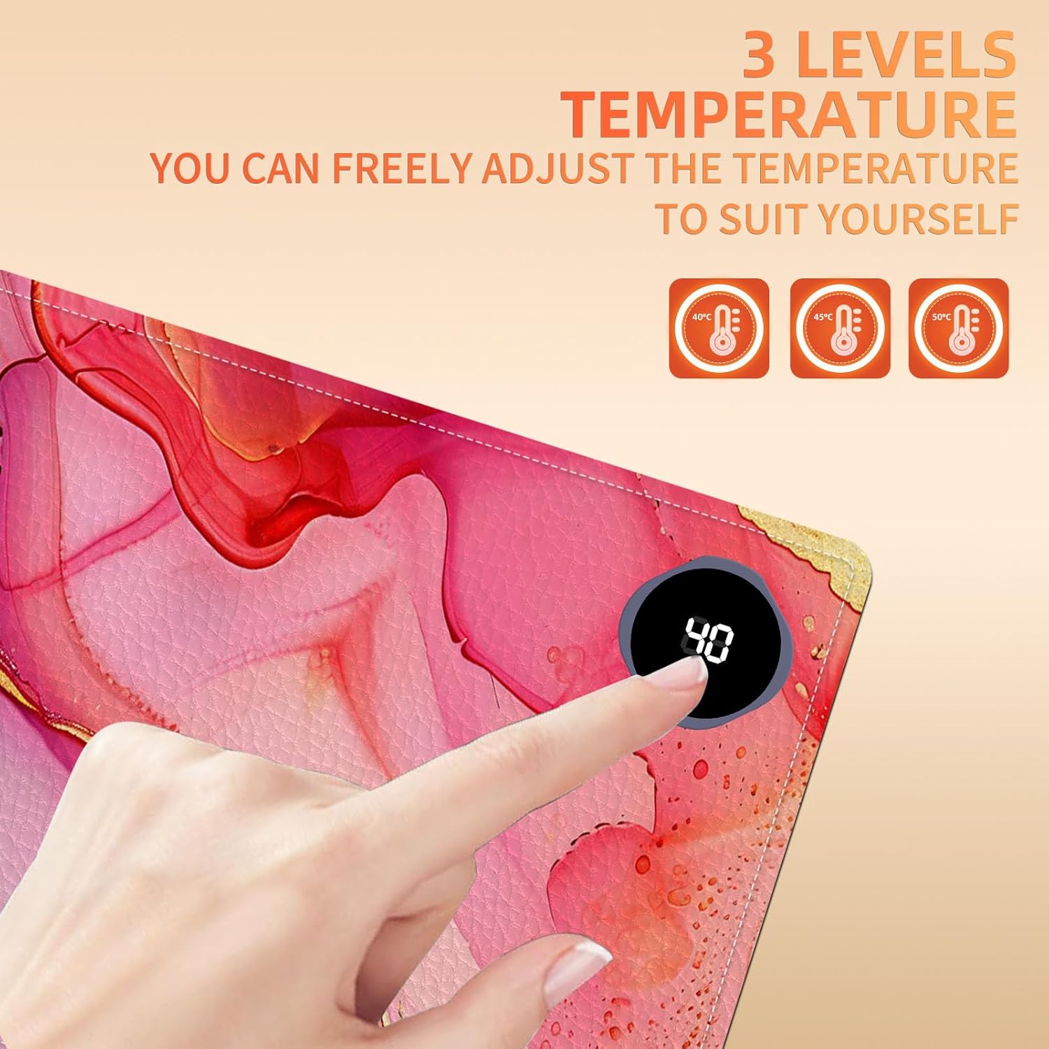 Heated Mouse Pad, Warm Desk Pad, Keyboard Mat 31.5 x 13 Inch Large Size Intelligent Fast Heating, 3 Speed Adjustable, Timed Auto Power Off for Game Office Home,Pink Marble