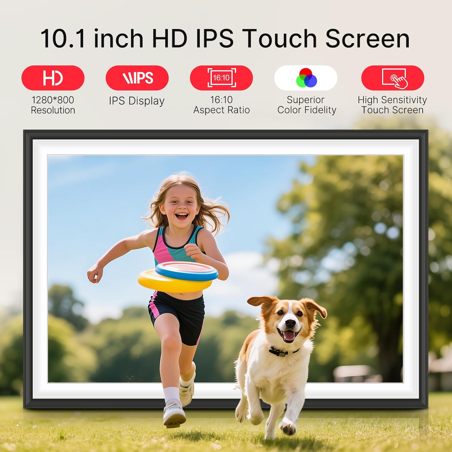 Frameo 10.1" Digital Picture Frame, Smart WiFi Digital Photo Frame with 1280x800 HD IPS Touch Screen 32GB Storage Auto-Rotate Wall Mounted, Share Photos/Videos from Phone Anywhere(Black&White)