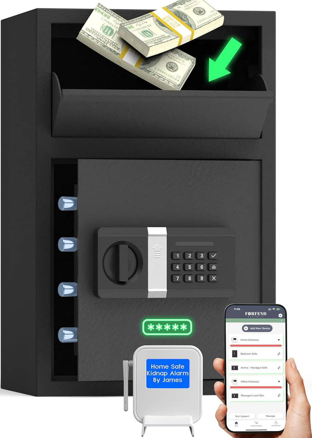FORFEND Smart Home Safe | WiFi Safe Box App Lock/Alarm | Voice Command, Kidnap Alarm, Tamper Detect, Frozen Mode, Sub Account| Digital Safe Anti Theft