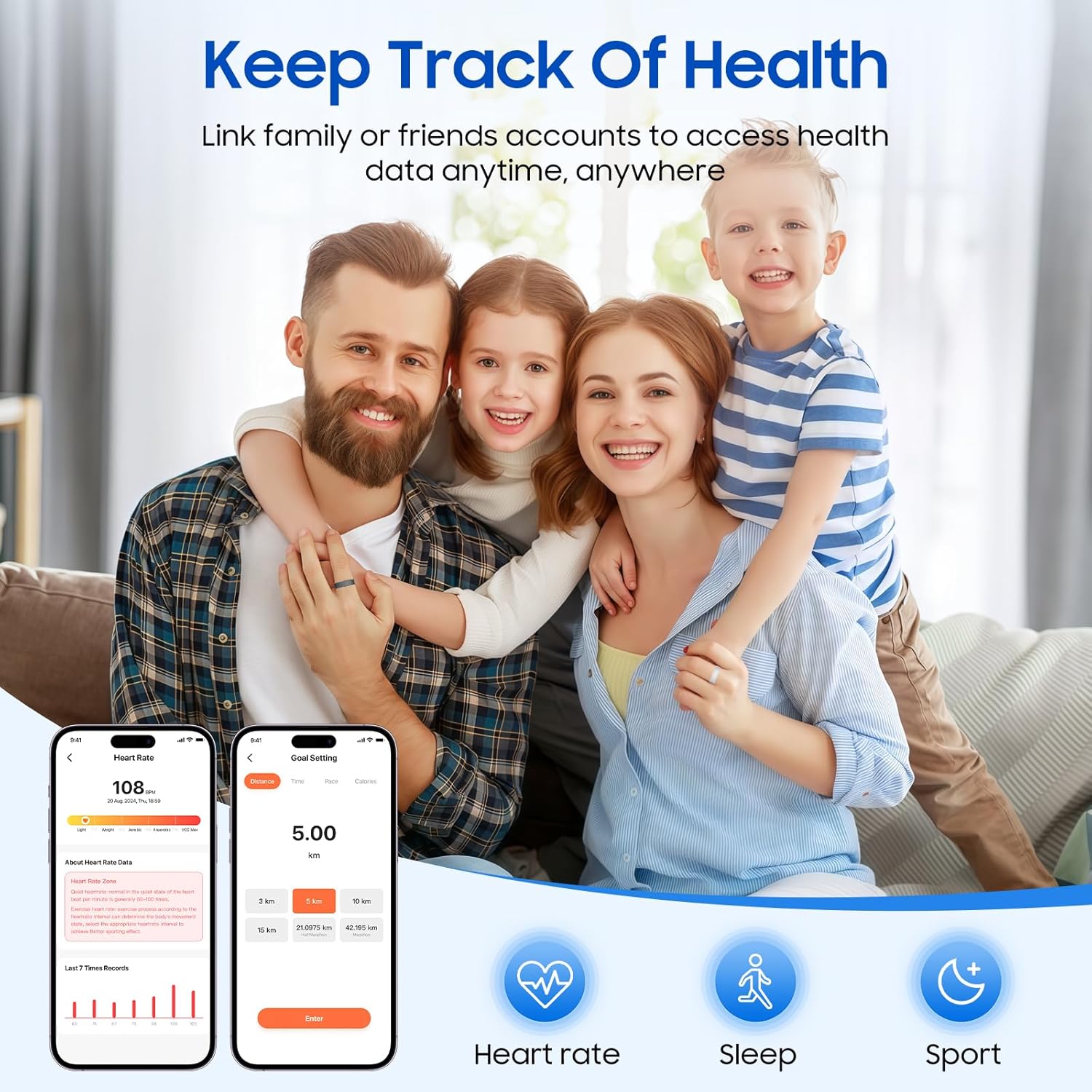 Smart Health Ring, Featuring Stress and Sleep Monitoring Functions, Compatible with iOS and Android, Waterproof Fitness Tracker for Women & Men, No Subscription Fee. (Black, 10)