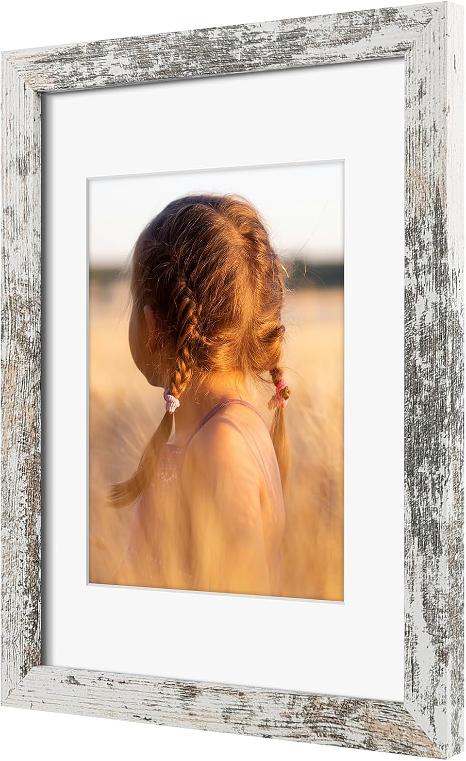 Golden State Art, 9x12 Picture Frame with Mat for 6x8 - High Definition Glass Wall Mounting Horizontal Vertical Display (Weathered White, 2 Pack)