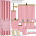 Bathroom Accessory Set - Pink Bathroom Set, 27PC Bathroom Accessories Set, Bathroom Sets with Shower Curtain and Rugs, Mini Trash Can, Toilet Brush, Trash Can & Soap Dispenser