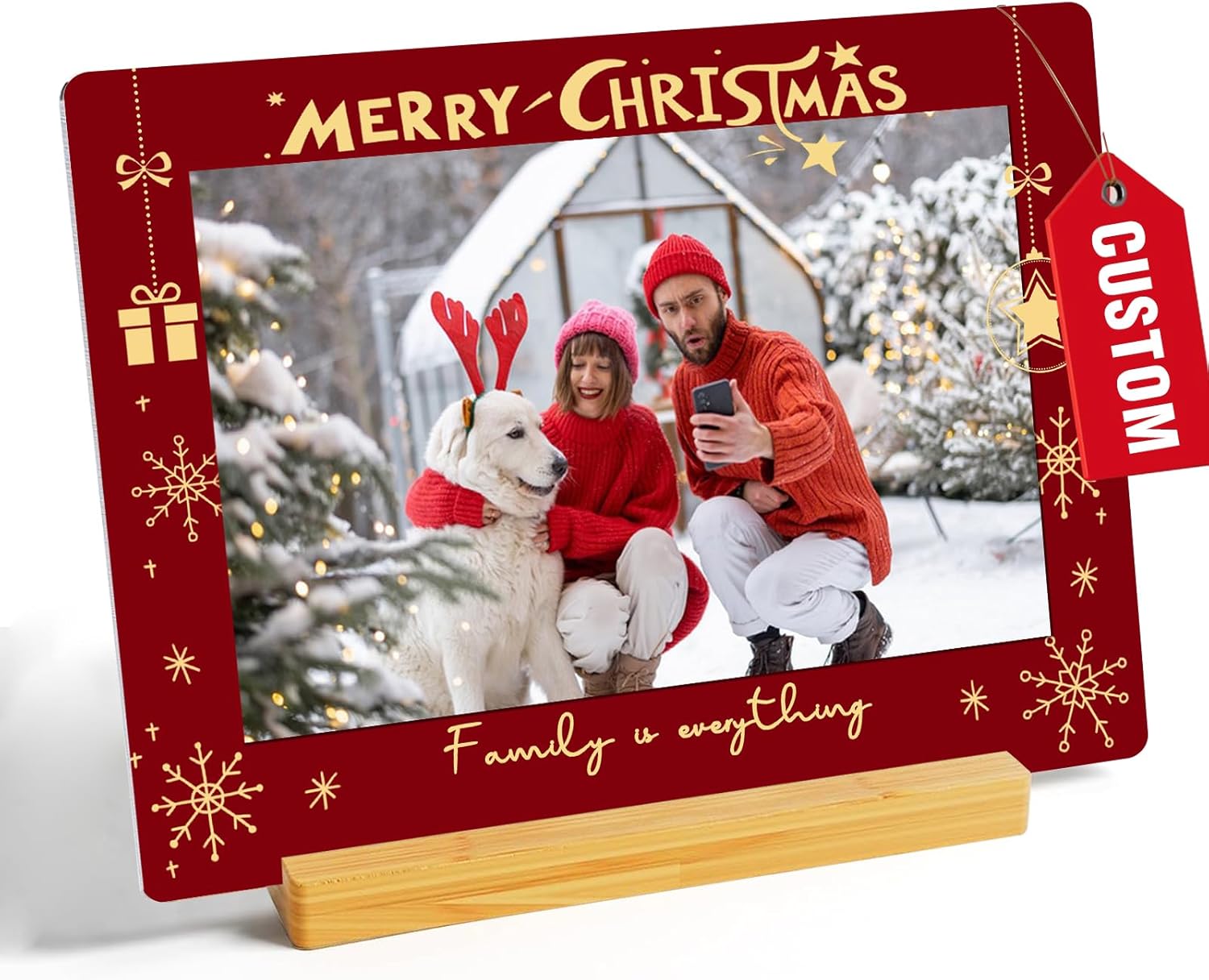 Custom Photo Prints - Metal Desktop Picture Frame with Photos & Text & Wooden Base Personalized Christmas Gifts for Family Lovers Pets and Friends, Optional Multiple Sizes