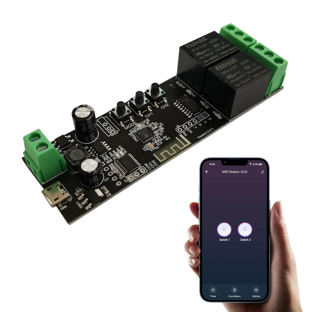 Jane Eyre 2 Channel WiFi Momentary/Self-Locking Relay Switch Module DC 7-32V DIY Switch Module TUYA/SmartLife APP Remote Switch Relay Compatible with Alexa Echo Google Home