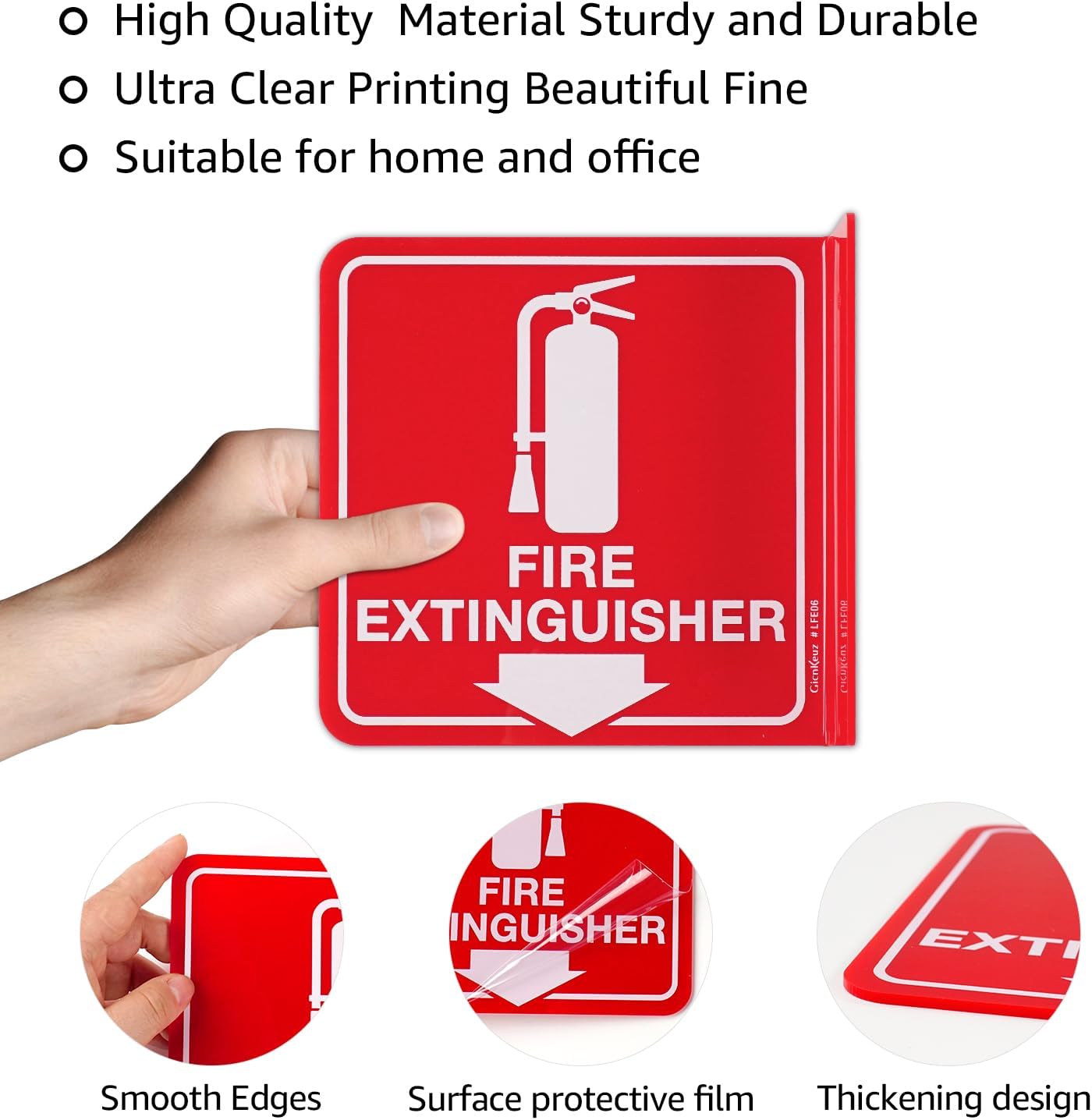 GicnKeuz Fire Extinguisher Sign, 6" x 6" Fire Extinguisher Projecting Sign with Down Arrow, Two-Sided Acrylic L-Signs, Including Screws, Easy to Install, Home Office/Business Use (8 Pack)