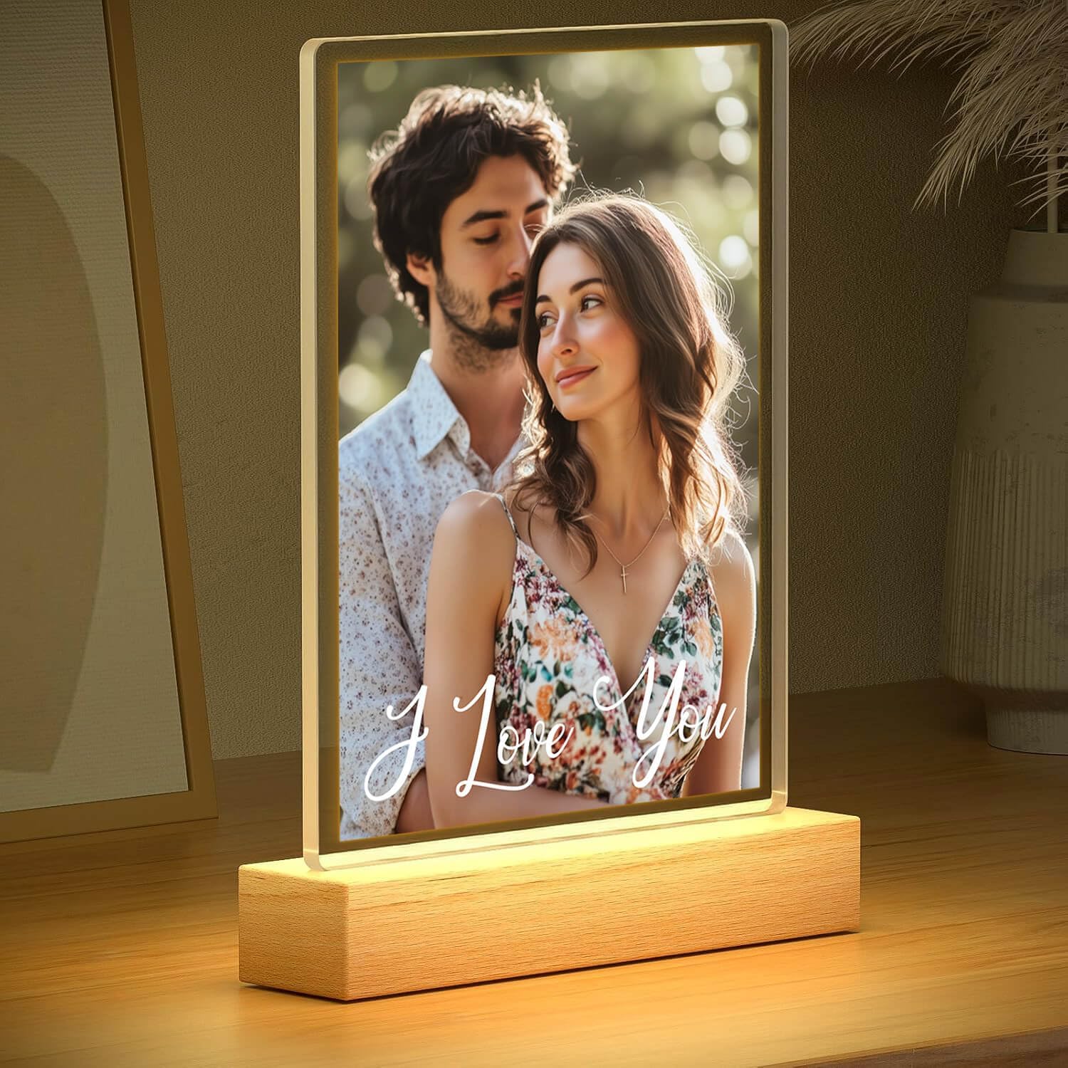 Custom Picture Frame, Personalized Photo Frame with Night Light, Customized Picture Frames, Personalized Anniversary Valentines Day Gifts for Women Men Her Him Girlfriend Boyfriend Mom Dad Couple