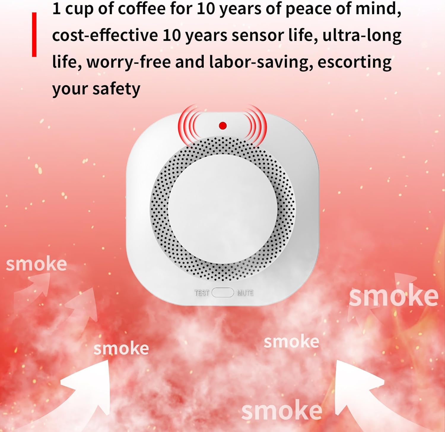 COHANSHANsmoke Detector,Smoke Alarm,fire Alarms Smoke detectors,(Sensor Life of 10 Years) complies with UL Certification,fire Alarm,Smoke detectors,360°Intelligent Detection,Wireless Installation(1)