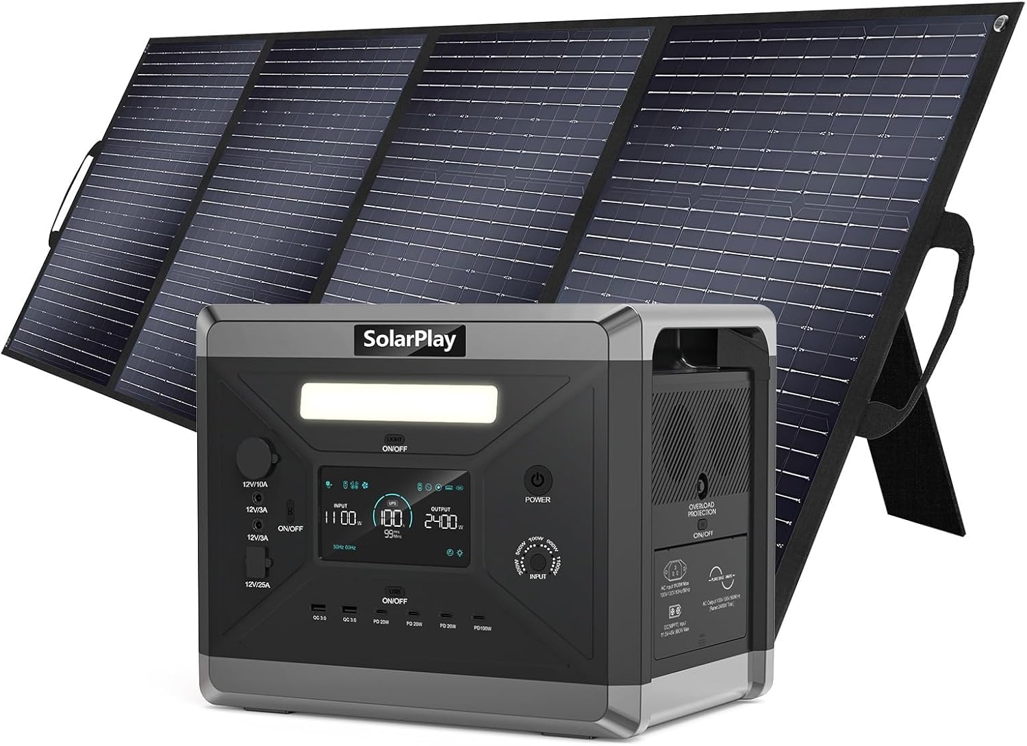 SolarPlay 2400W/2160Wh Portable Power Station, Solar Generator with 400W Solar Panel, Emergency Power Station for Home Backup, Camping, Outdoor Battery Backup