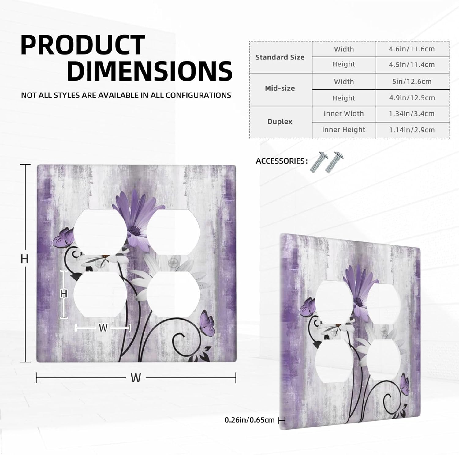 Decorative Outlet Covers Rustic Purple Daisy Grey Flowers 2 Gang Wall Plate Cover Double Duplex Receptacle Two Switch Light Switch Cover Plate Jumbo Dual Faceplate for Home Decor