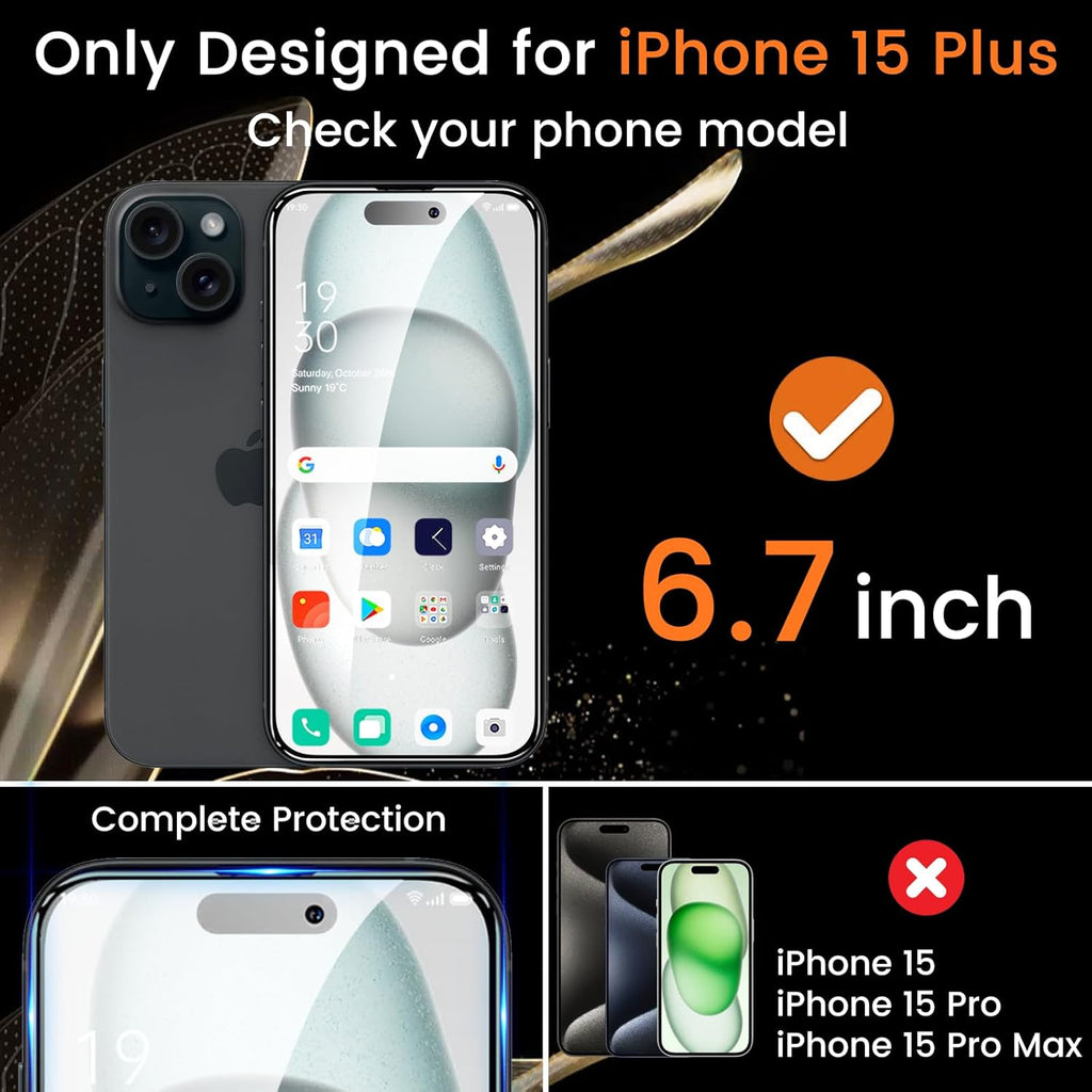 4+4 Pack Privacy Screen Protector for iPhone 15 Plus 6.7-Inch with 4 Pack Camera Lens Protector, Anti Spy Tempered Glass Film 9H Hardness Case Friendly