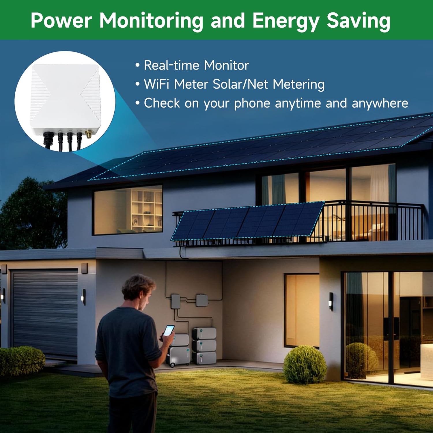 Smart Home Energy Monitor with 3 120A Clamps EdgeAnt, Real-Time Accurate Energy Consumption Tracking and Save Money, Home Energy Automation and Control, Solar Net Metering 2.4 GHz WiFi