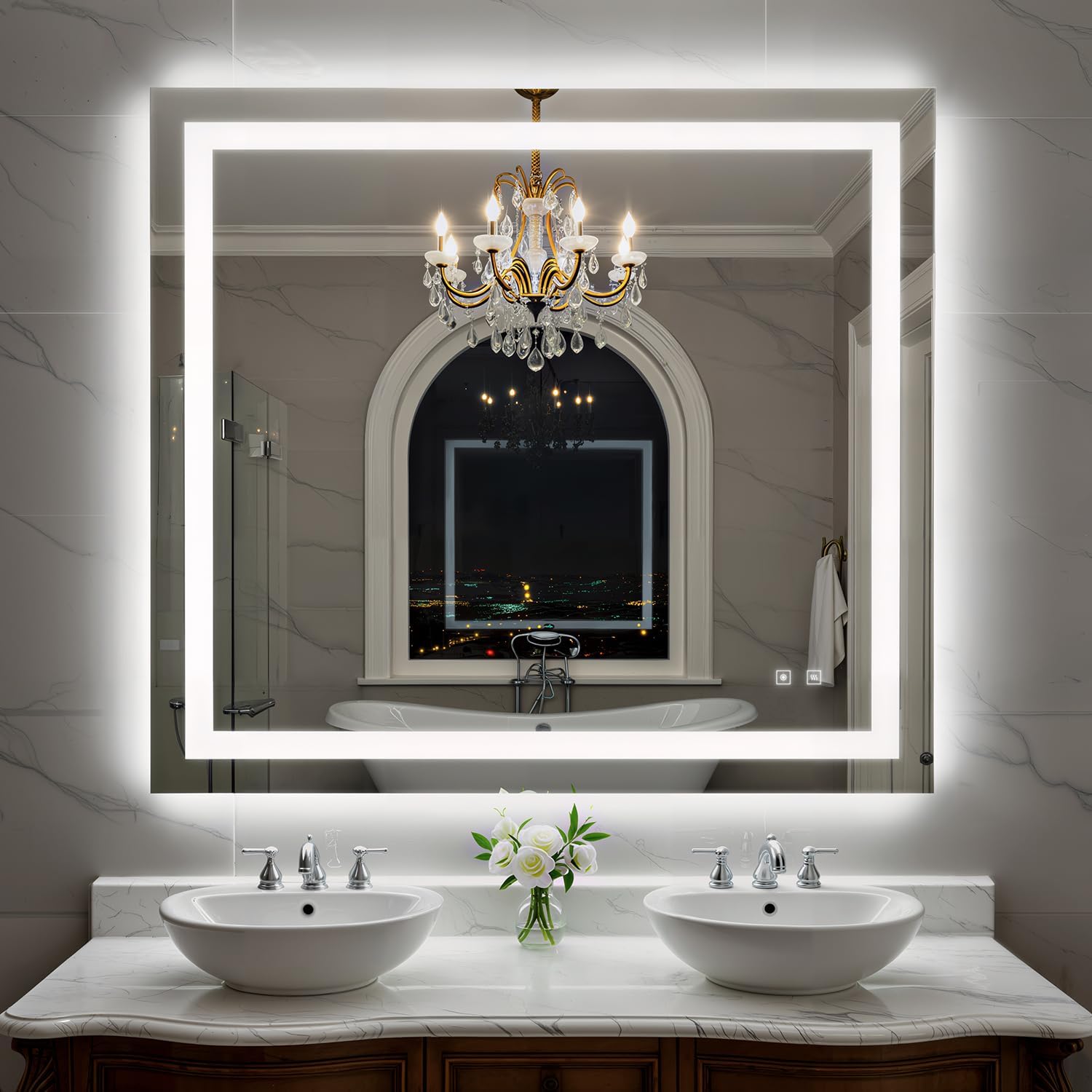 40X36 Inch LED Bathroom Mirror with Lights, Frontlit+ Backlit Bathroom Vanity Mirror for Wall, Ultra-Clear Tempered Glass, Shatter-Proof, Anti-Fog and Memory Function, ETL Listed