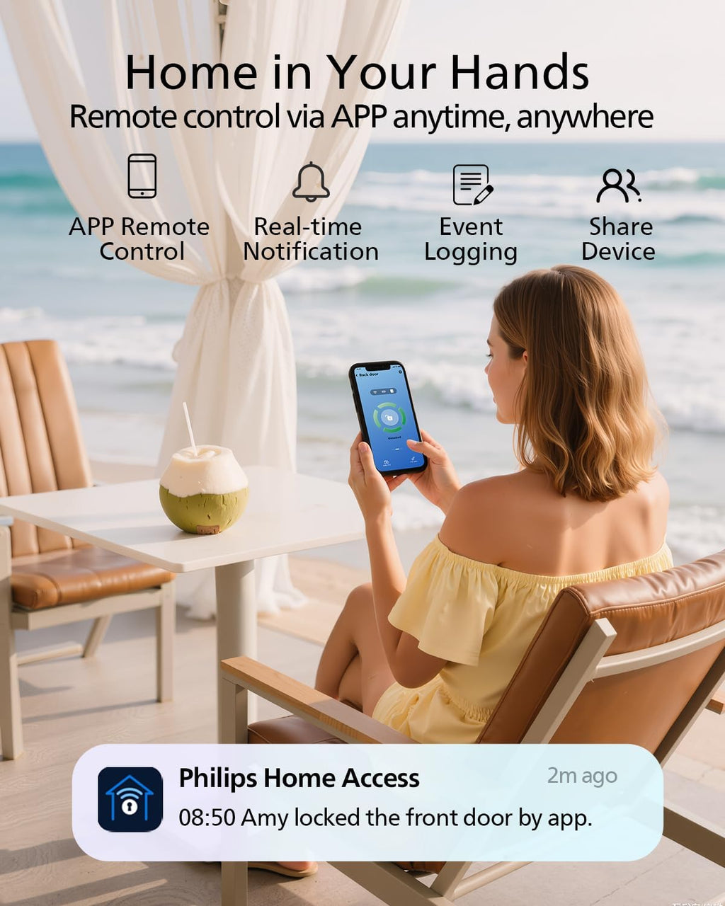 Philips WiFi Smart Lock with Handle, Fingerprint Keyless Entry Door Lock with WiFi Bridge, Smart Locks for Front Door with Handle Set, APP Remote Control, Voice Control, Auto-Lock, Matte Black