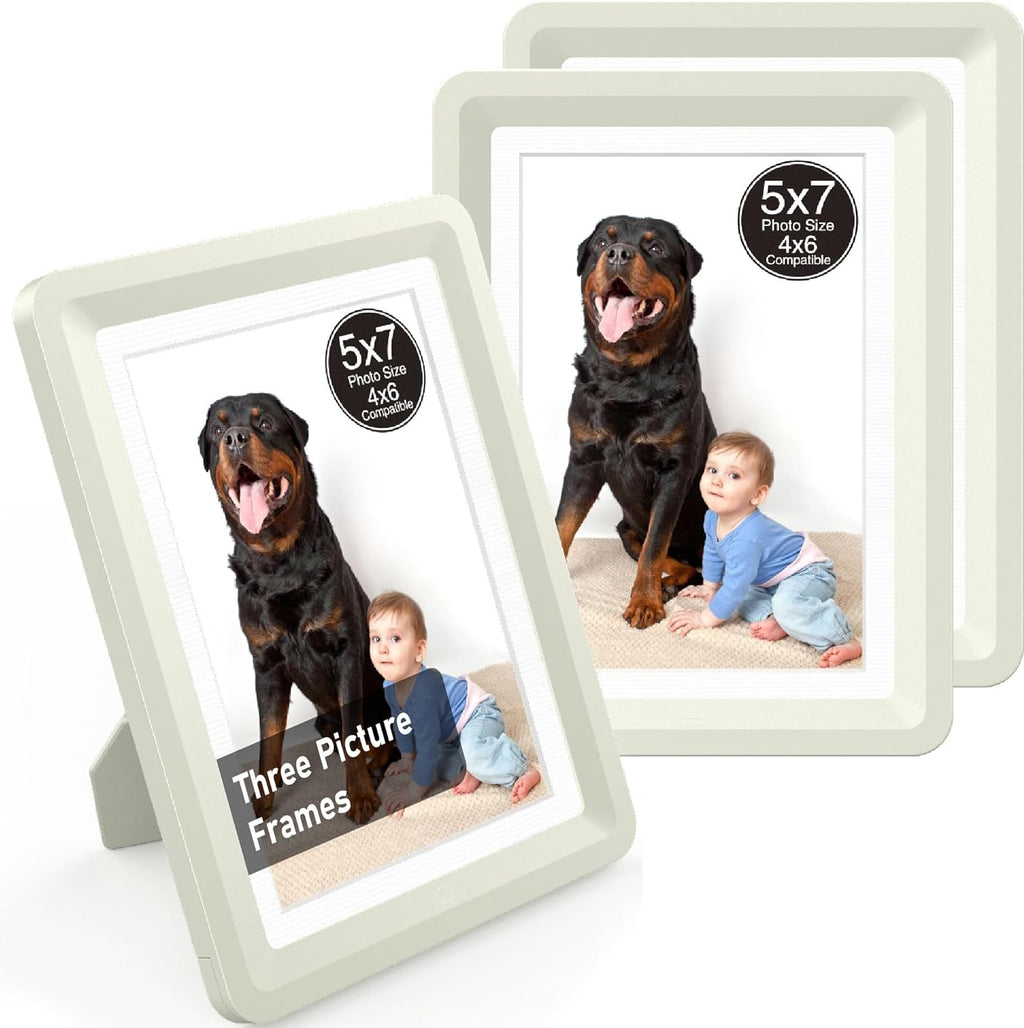 Light Gray 5x7 Picture Frame with Acrylic Front 3 Pack, ABS Frame for 5x7 or 4x8 Photos, Shatterproof UV-Resistant Tabletop Photo Frame, Vertical/Horizontal Display for Home Décor