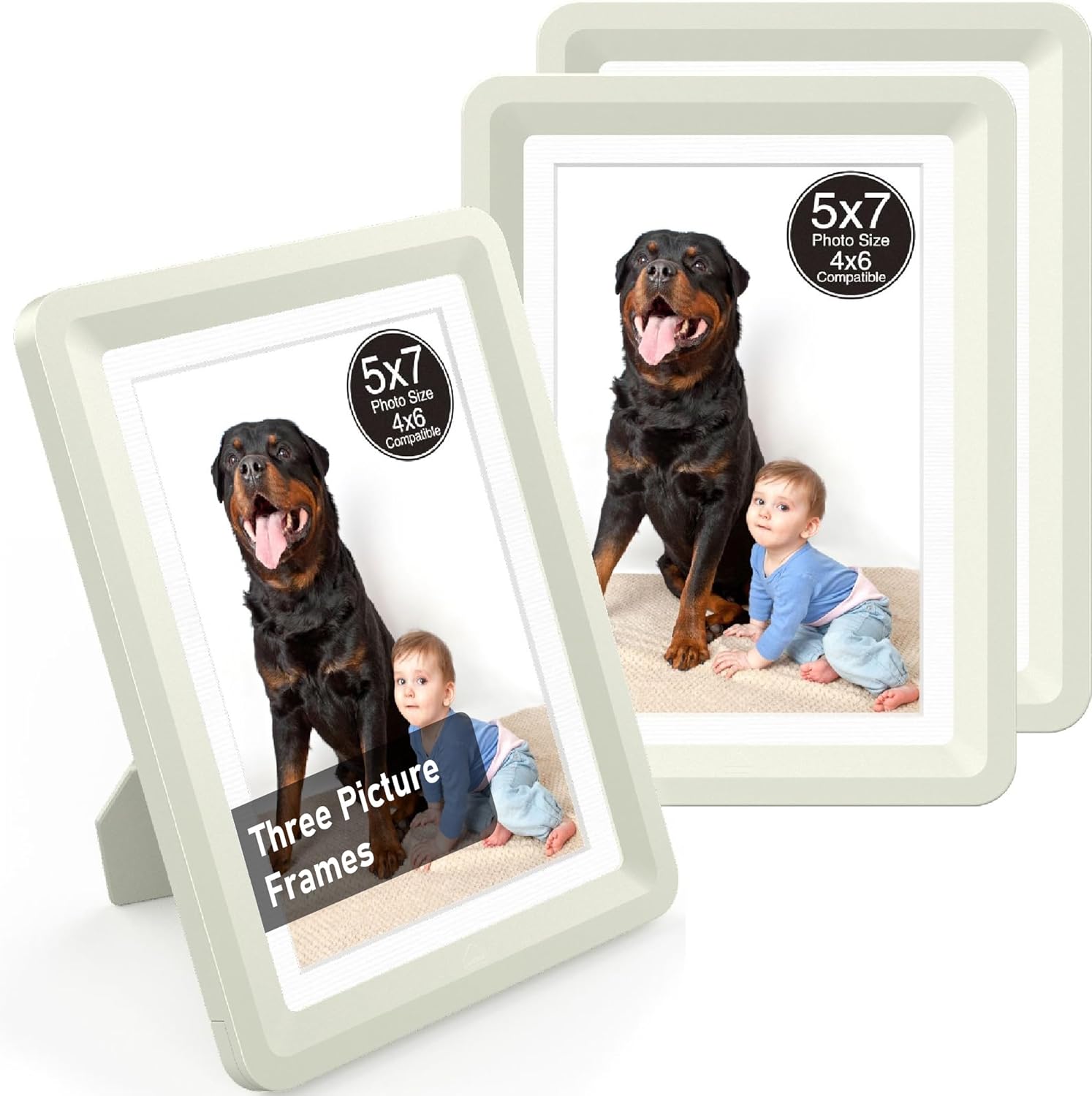 Light Gray 5x7 Picture Frame with Acrylic Front 3 Pack, ABS Frame for 5x7 or 4x8 Photos, Shatterproof UV-Resistant Tabletop Photo Frame, Vertical/Horizontal Display for Home Décor