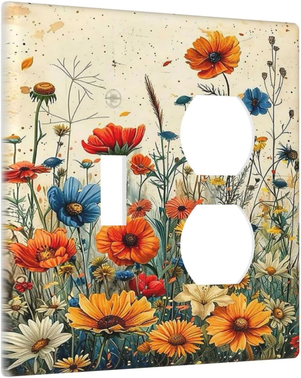 Outlet Covers Colorful Flowers Wildflowers Plants Orange Yellow Blue 1 Toggle 1 Duplex Switch Plate Covers Electrical Light Switch Cover Plate Decorative Wall Plate Socket Cover for Home Farmhouse