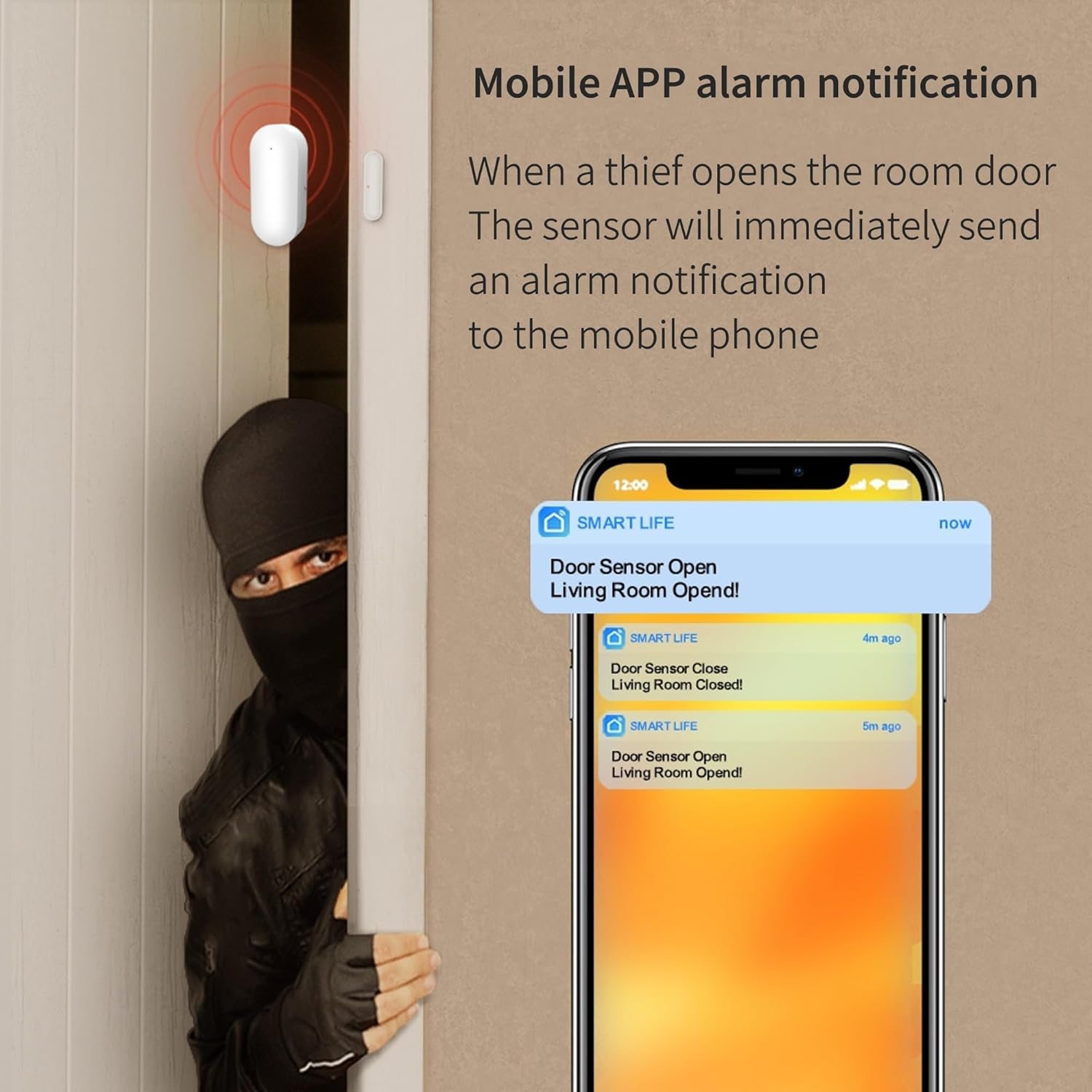 Smart WiFi Door and Window Sensor – Wireless Magnetic Contact Sensor with Real-Time App Alerts, Compatible with Alexa, Google Home, IFTTT – Home Security & Automation Door Window Monitor