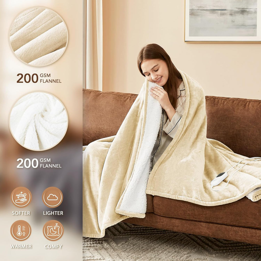 Homemate Electric Heated Blanket Full Size - 72"x84" Heating Blanket Full Size 1/2/4/6/8 Hours Auto-Off 10 Heat Level Over-Heat Protection Flannel Sherpa ETL Certification