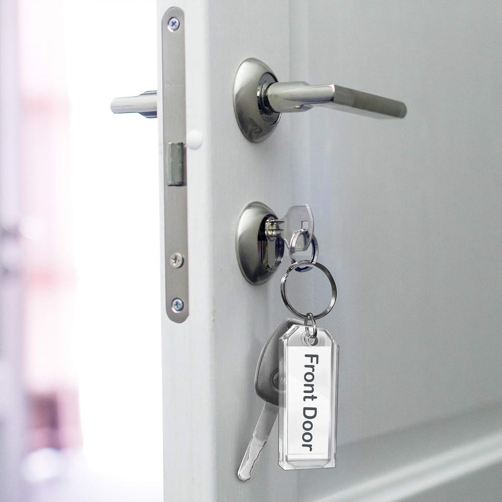 Premium Key Tag 3” Slip-Slot Plastic Heavy Duty (Clear Crystal Color) (36 Pack) (Label and Ring included) (Made in USA)
