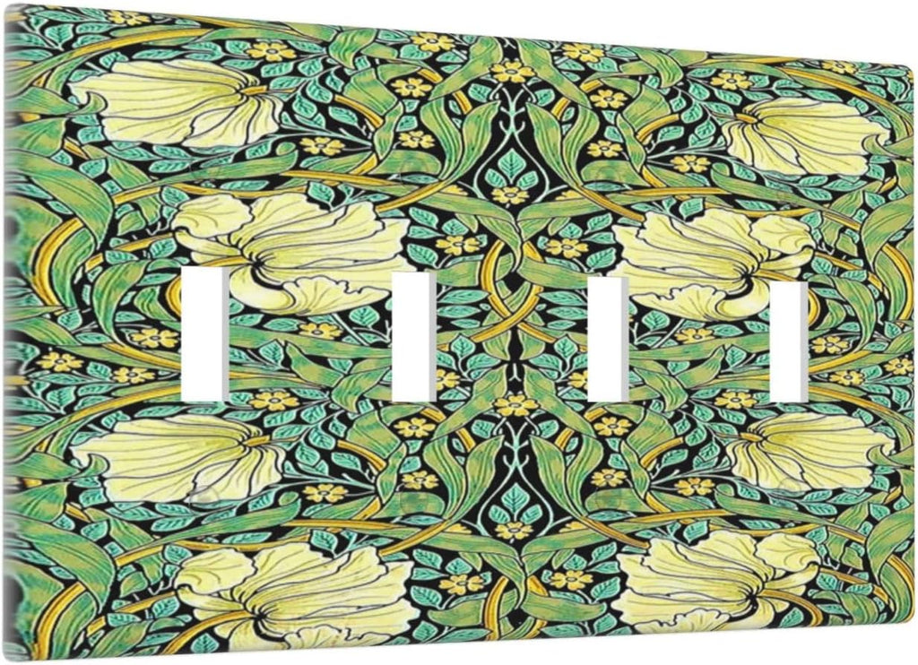 Light Switch Covers William Morris Vintage Floral Yellow Flowers Green Leaf Quad Toggle Electrical Faceplate 4 Gang Wall Plate Decorative Switch Plates for Bedroom living Room Decor