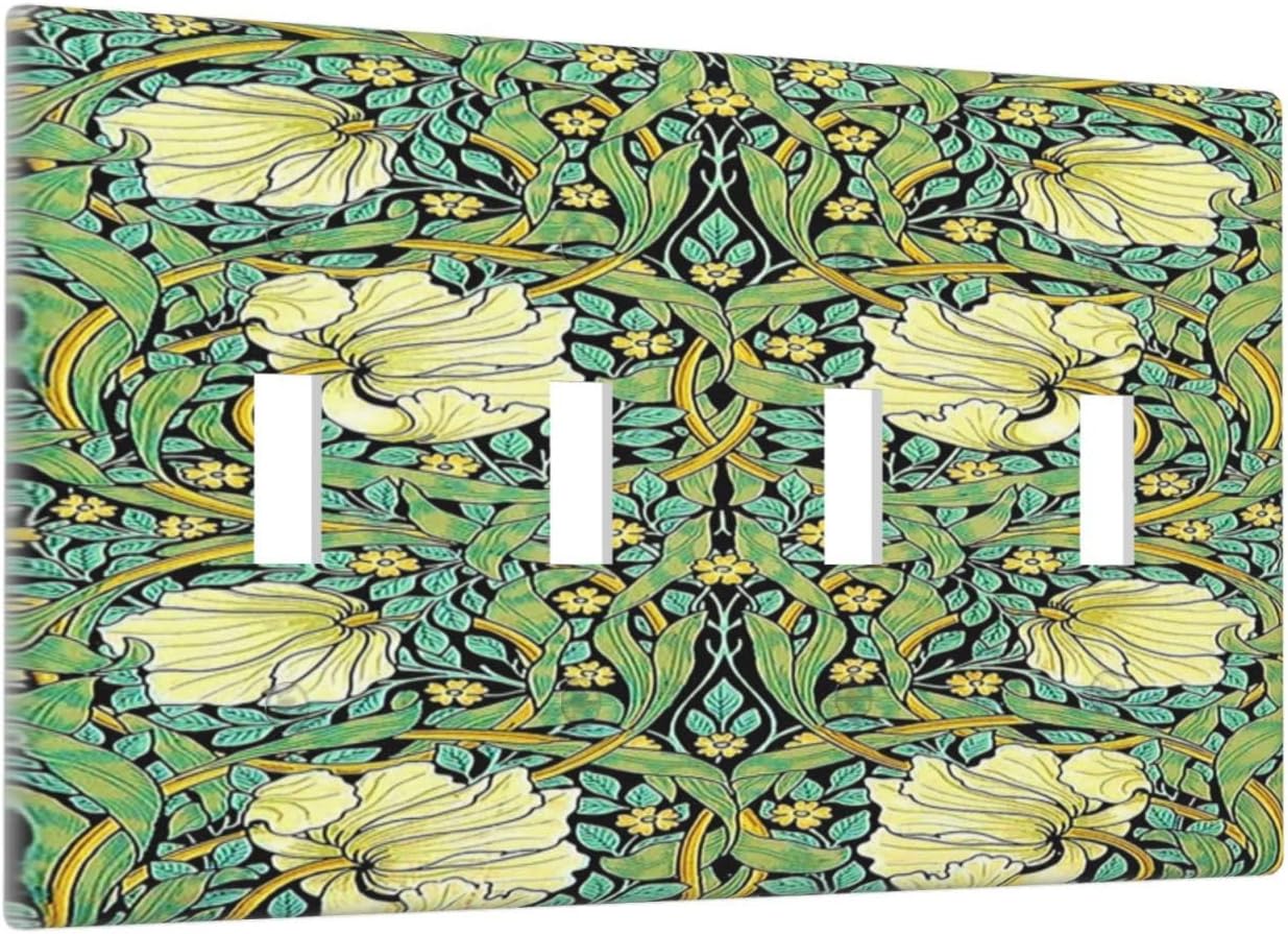 Light Switch Covers William Morris Vintage Floral Yellow Flowers Green Leaf Quad Toggle Electrical Faceplate 4 Gang Wall Plate Decorative Switch Plates for Bedroom living Room Decor