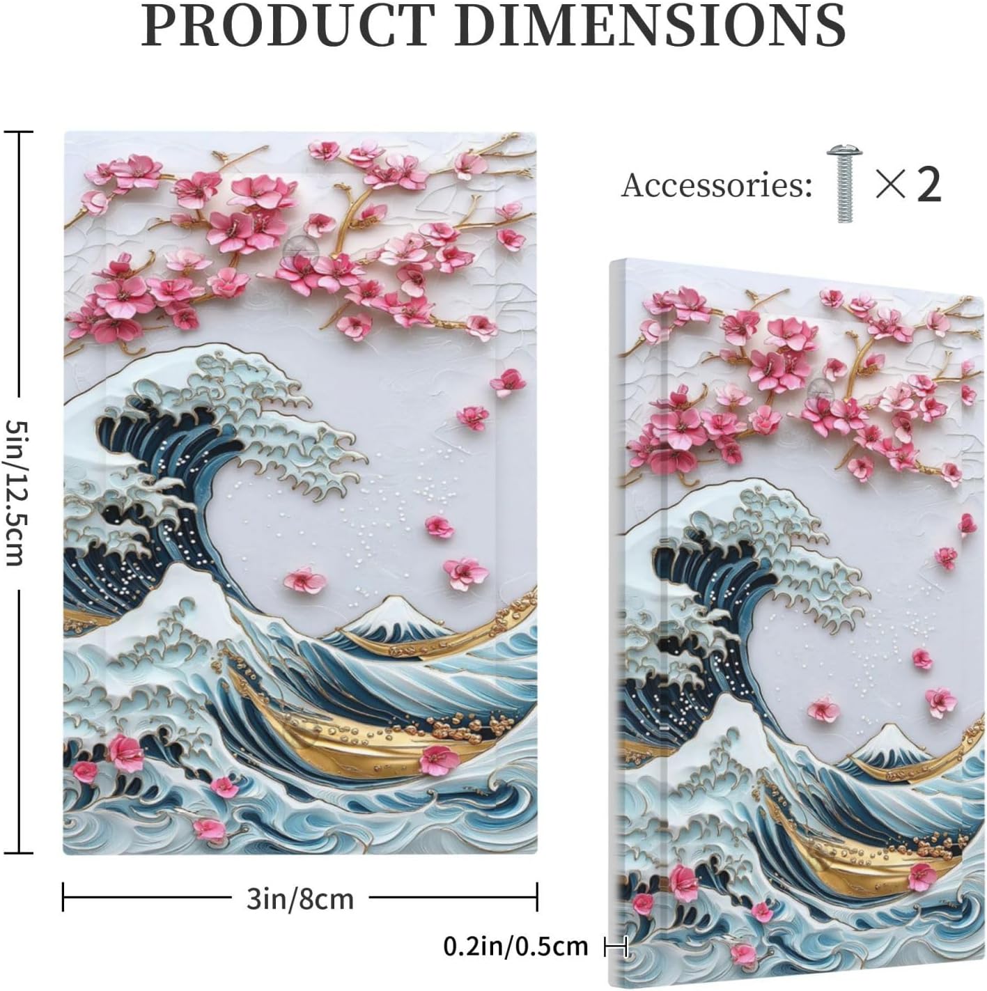 Light Switch Cover Plate The Great Wave Off Kanagawa With Sakura 1 Gang No Device Blank Electrical Wall Plates Faceplate Decorative Switch Plate for Bedroom Bathroom Decor
