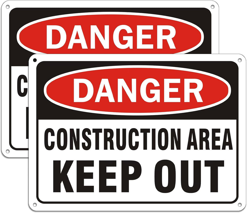 2 Pack "Danger - Construction Area, Keep Out" Sign, 10"x 7" Rust Free Reflective Aluminum Metal Sign, Fade Resistant, Waterproof, Easy to Mount ﻿