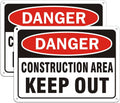 2 Pack "Danger - Construction Area, Keep Out" Sign, 10"x 7" Rust Free Reflective Aluminum Metal Sign, Fade Resistant, Waterproof, Easy to Mount ﻿