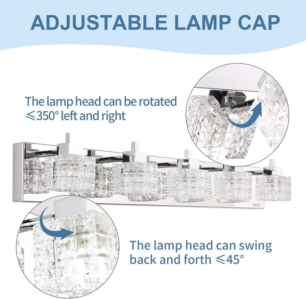 TRLIFE Bathroom Light Fixture, Modern Bathroom Lights Over Mirror 5-Lights Vanity Light, 32inches Crystal Glass Vanity Lights