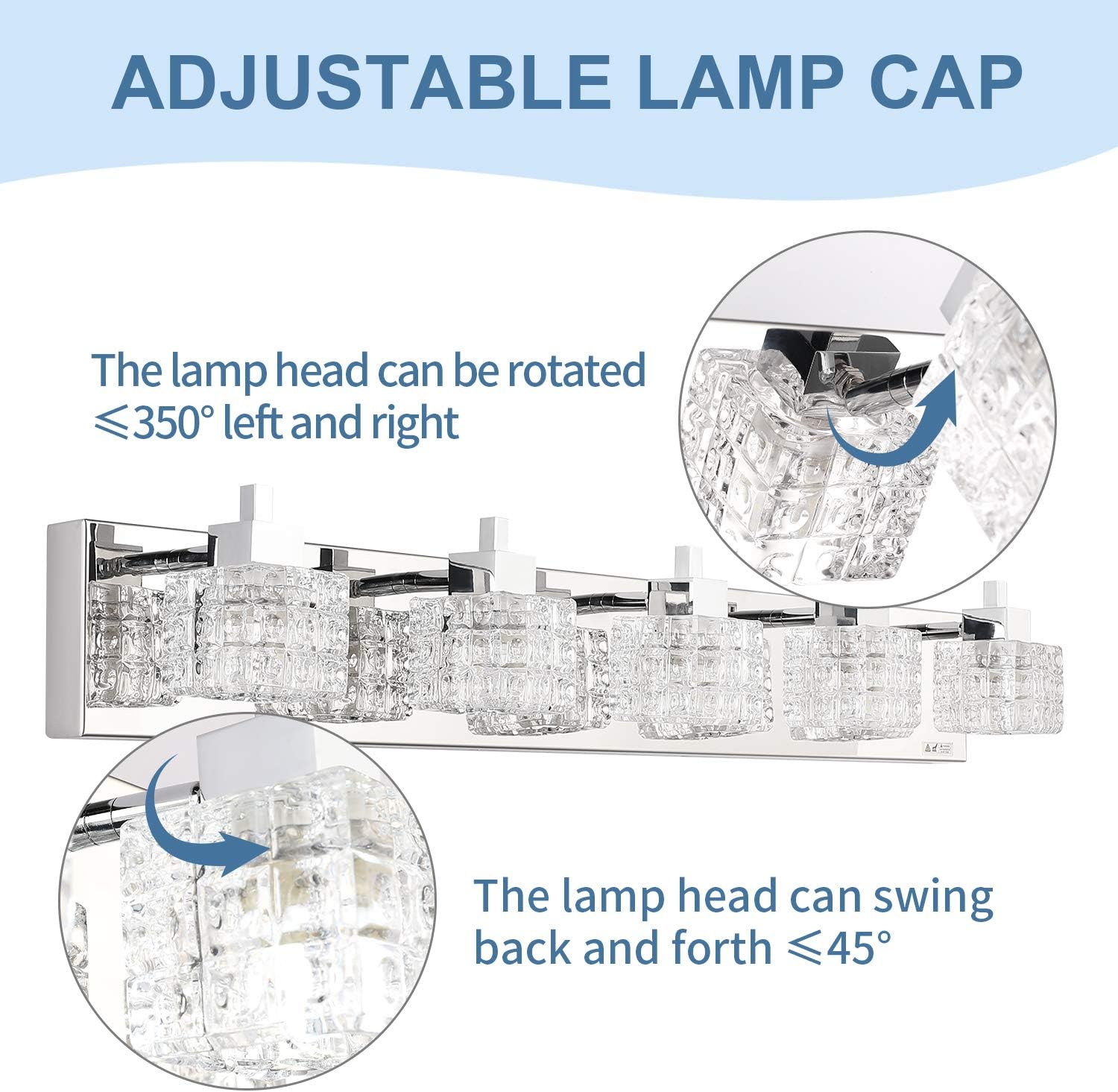 TRLIFE Bathroom Light Fixture, Modern Bathroom Lights Over Mirror 5-Lights Vanity Light, 32inches Crystal Glass Vanity Lights
