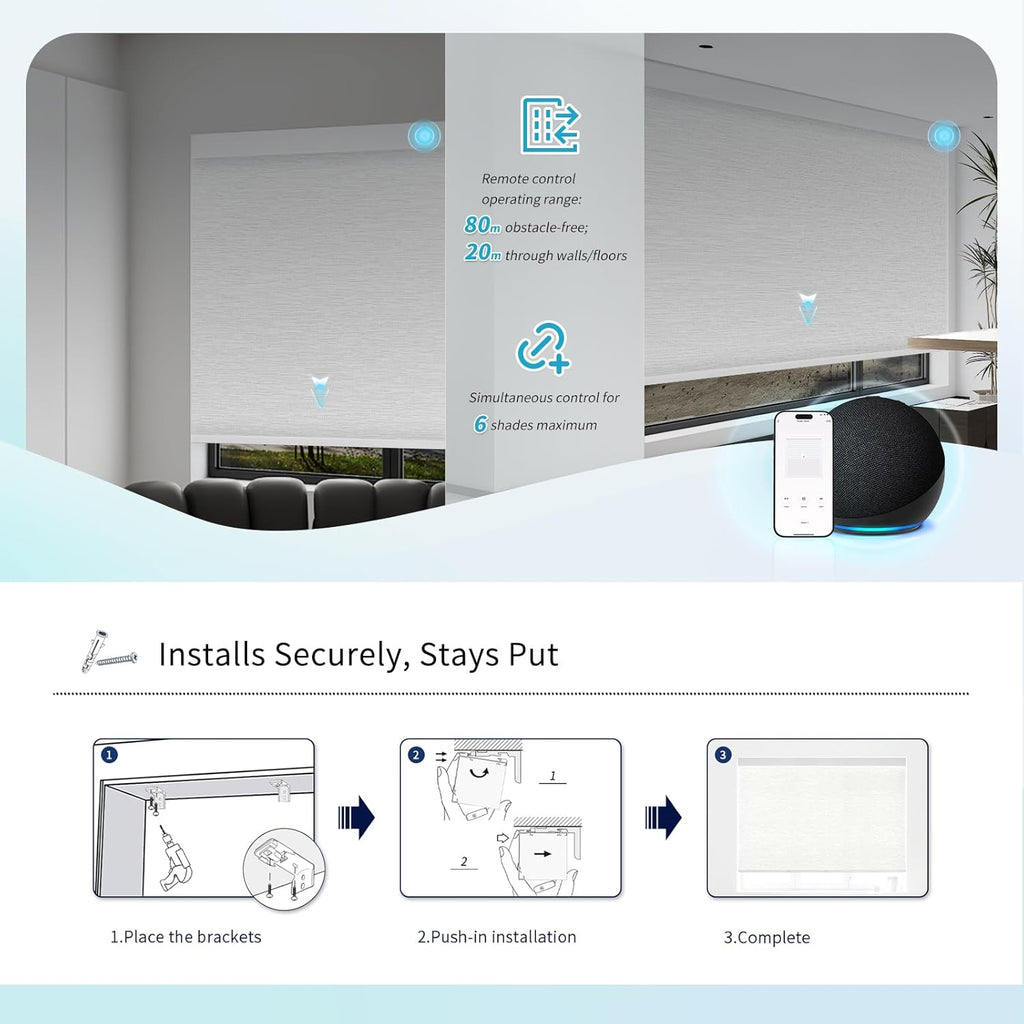 Motorized Blinds with Remote Custom Size Blackout Smart Roller Shades Compatible with Alexa Google, Electric Blinds for Windows