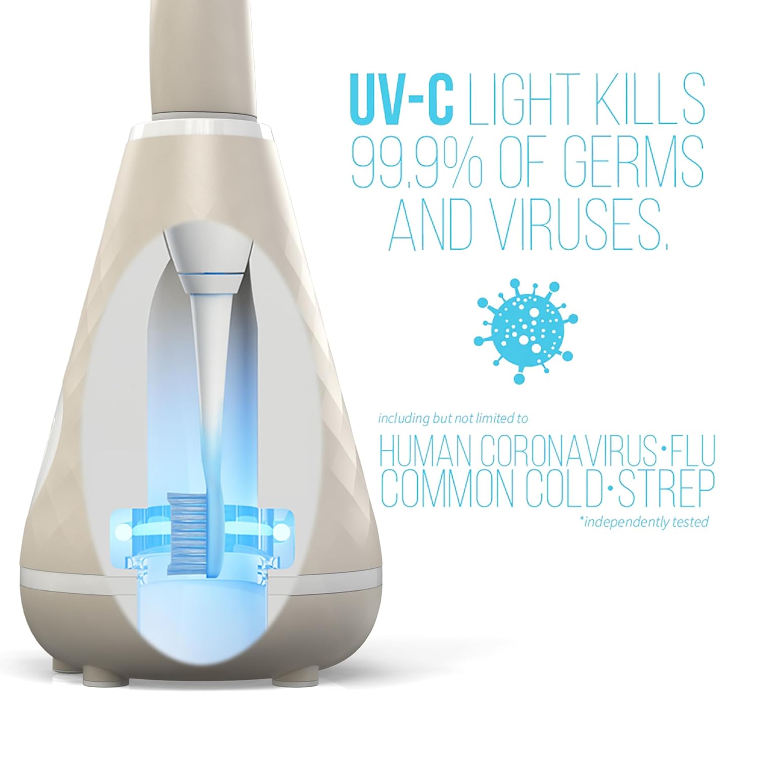 TAO Clean UV Sanitizing Sonic Toothbrush and Cleaning Station, Electric Toothbrush, Dual Speed Setting, Sandstone