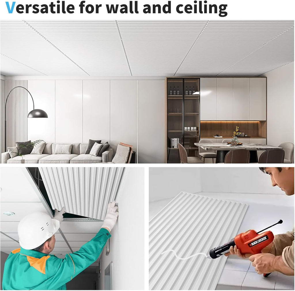 Art3d 12-Pack Slat Design 3D Wall Panels for Interior Wall Decor, 2x4 FT PVC Decorative Drop Ceiling Tiles - White