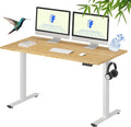 FLEXISPOT EN1 Bamboo Standing Desk, 55 x 28 Inches Whole-Piece Electric Adjustable Height Sit Stand Desk for Home Office (White Frame + Bamboo Top, 2 Packages)