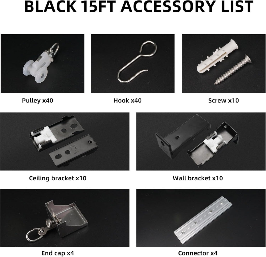 Curtain Track for Ceiling or Wall, Heavy Duty Aluminum Alloy with Smooth Sliding, Easy to Install, Black, 3ft To 15ft