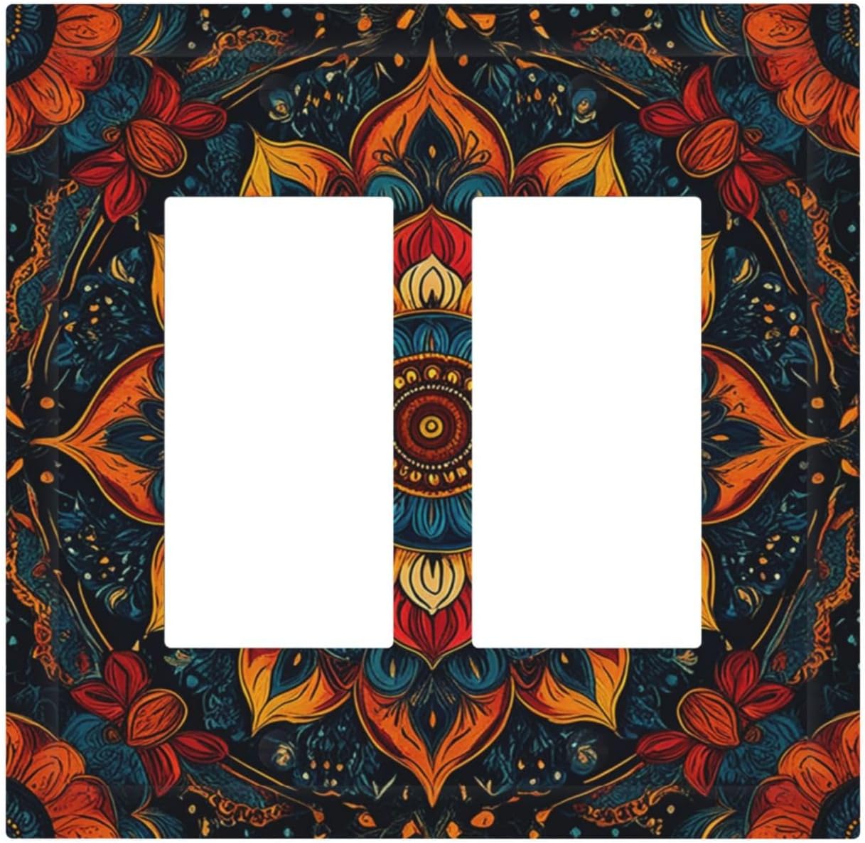 Boho Colorful Mandala Outlet Covers Light Switch Cover Plate 2 Gang Double Rocker Wall Plates Decorative Switch Plates Plug Cover Electrical GFCI Receptacle Cover for Home 4.9 X 5 IN