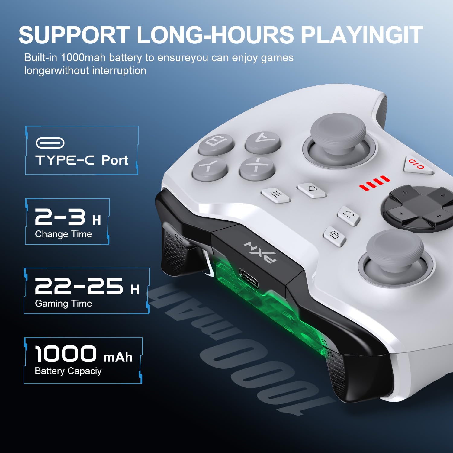 PXN P5 PC Gaming Controller, 2.4G Wireless Gaming Controller, Hall Effect Joystick, Hall Triggers, Dual Vibrators, APP, POM, Wake-up, 4-Macro, 3-Mode(2.4G/BT/SW), for PC,Switch,Android,iOS - White