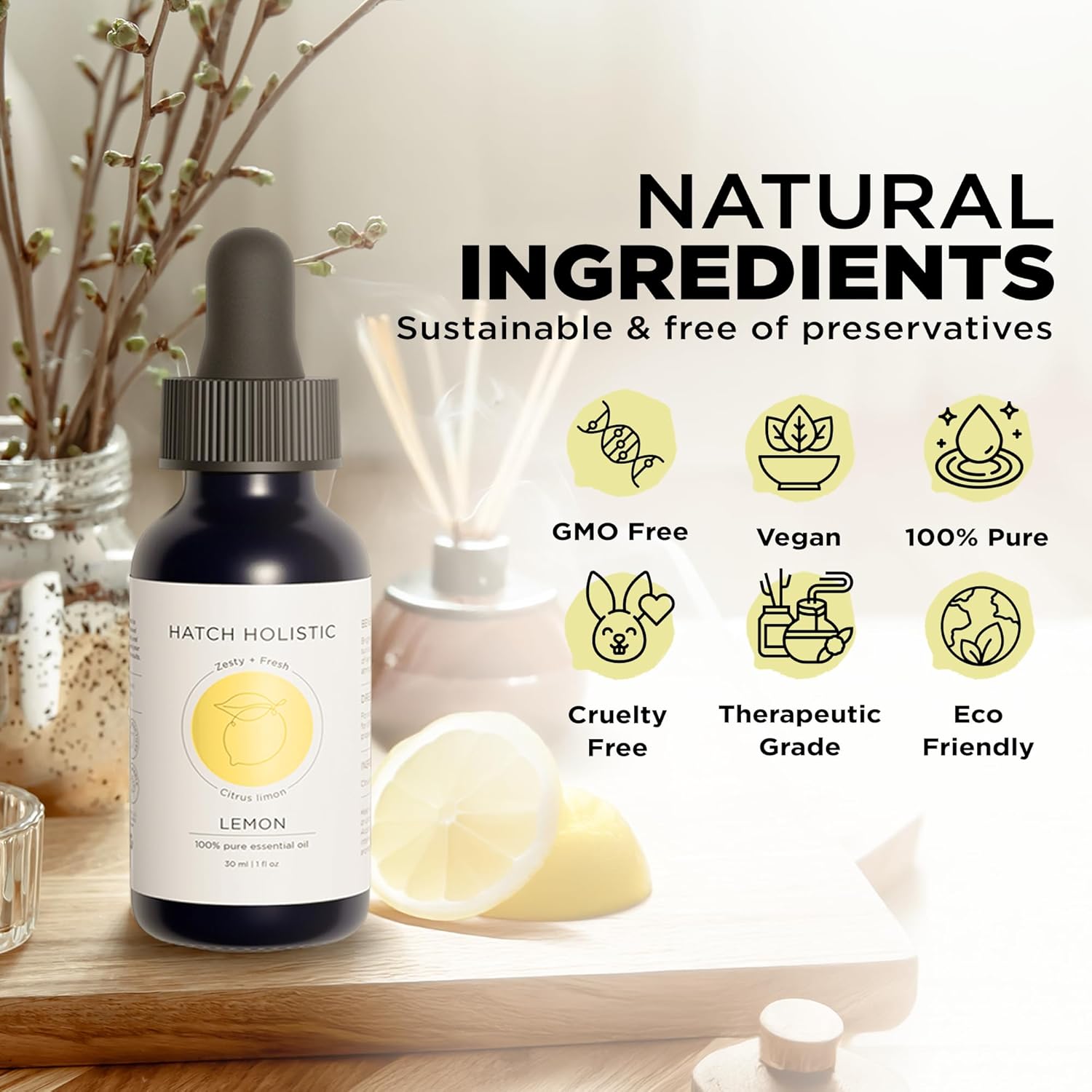 Essential Oils Lemon - 1oz 100% Natural Citrus Oil for Diffuser Or Aromatherapy, Refreshing, Uplifting Scent Supporting Focus and Freshness, Suitable for Cleaning and Skincare Purposes