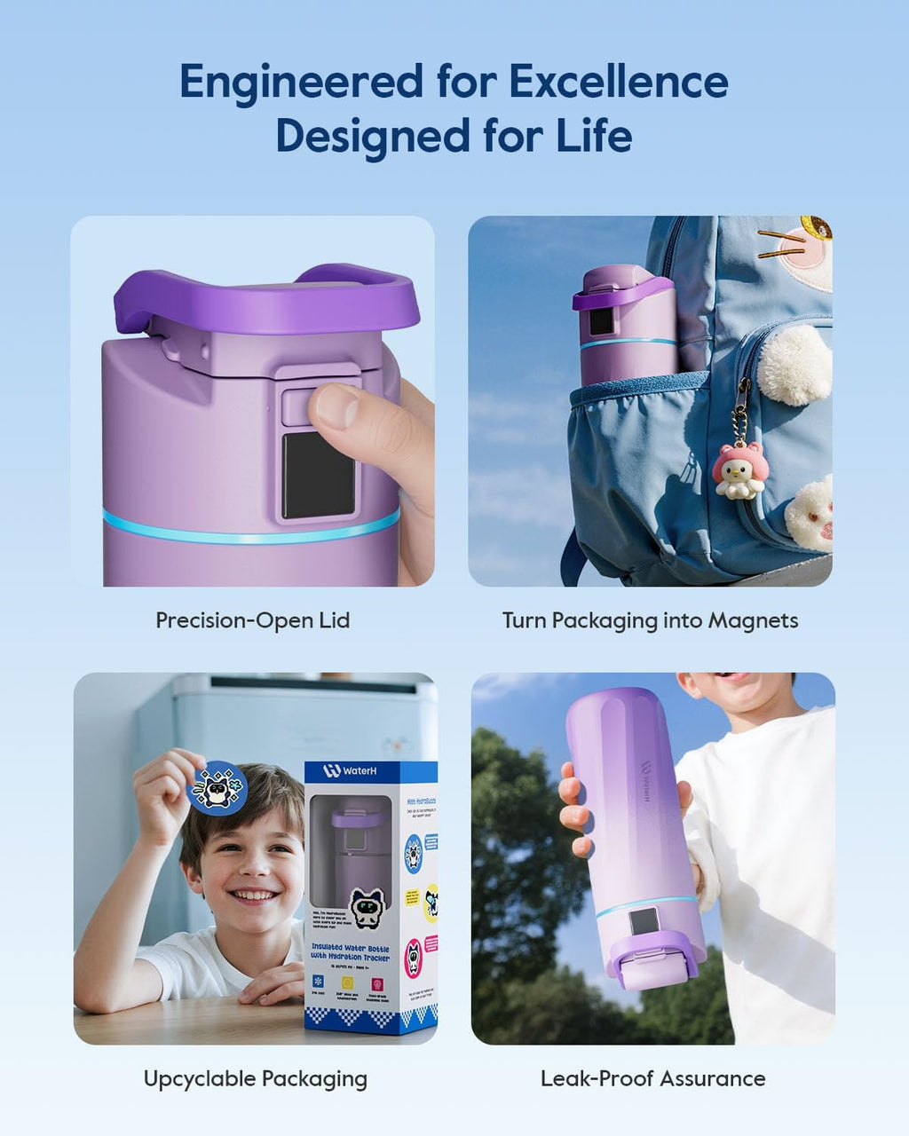 BOOST Smart Water Bottle with Reminder & Tracker, 16oz Kids Water Bottle for School, DIY Refrigerator Magnets, BPA-Free Vacuum Insulated Stainless Steel, Ideal Gift for Christmas, New Year