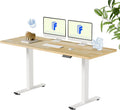FLEXISPOT EN1 One-Piece Solid Wooden Standing Desk 63 x 24 Inches Height Adjustable Electric Sit Stand Home Office Desks (White Frame + Rubber Wood Top, 2 Packages)