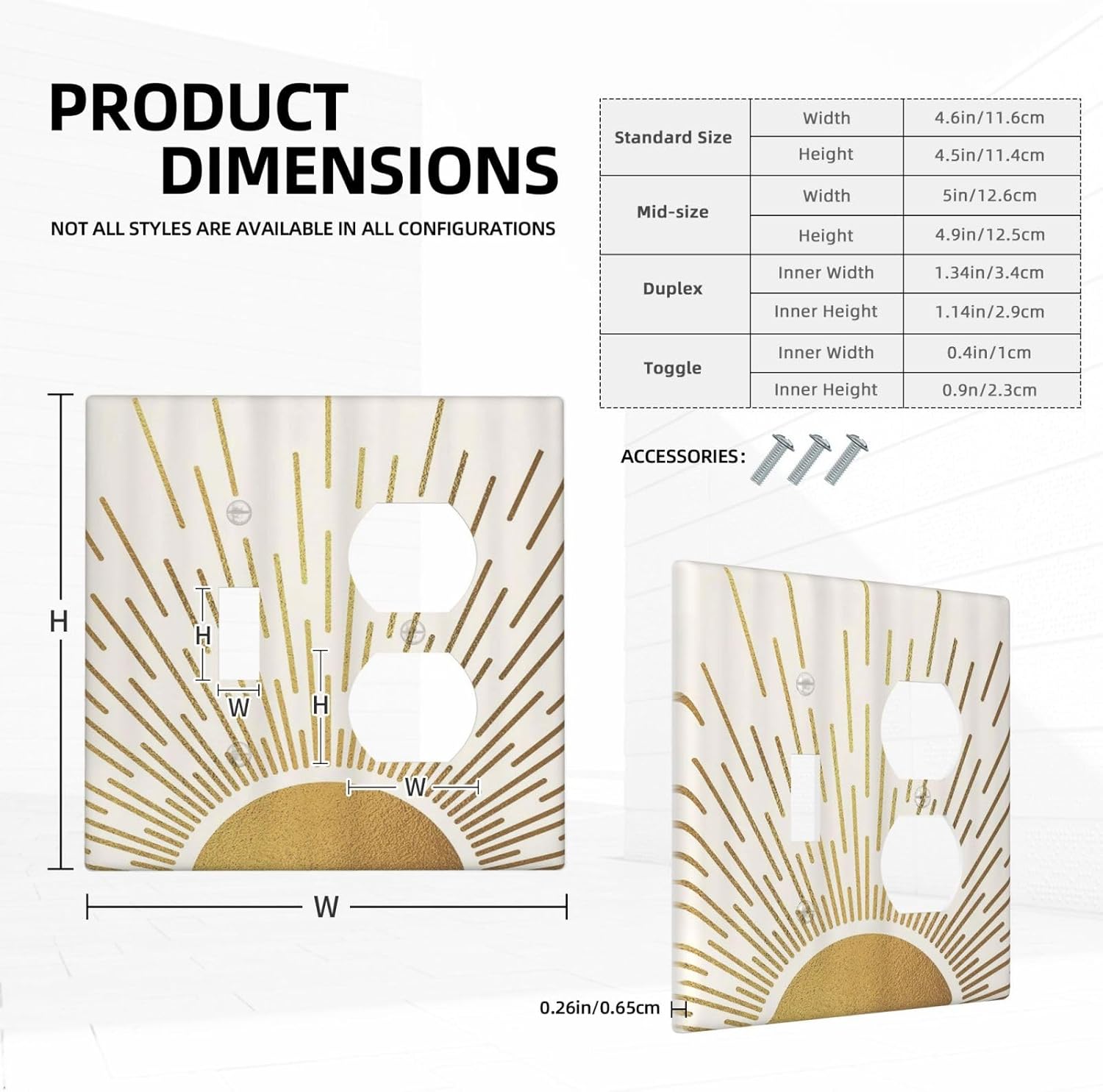Decorative Outlet Covers Boho Mid Century Gold Sun Sunbeams 2 Gang Light Switch Cover Plate Single Toggle Duplex Wall Plates for Electrical Outlets Switch Plate Covers for Bedroom Decor