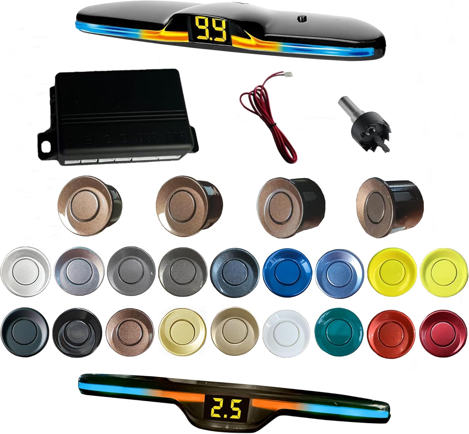 New Feature Rear Parking Sensor with Selectable Distance in Feet, Bidirectional Display Options, and Customizable Numeric Orientation and There are 18 Color Probes to Choose from(Brown)