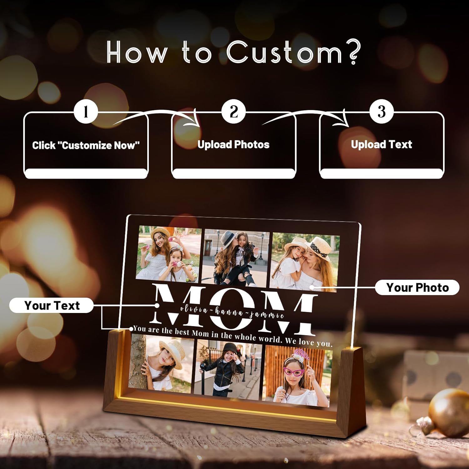 Personalized Mothers Day Picture Frame for Mom, Custom Gifts for Mother's Day from Daughter Son Kids, Customized Photos Gifts for Wife from Husband, Best Mom Ever Gifts
