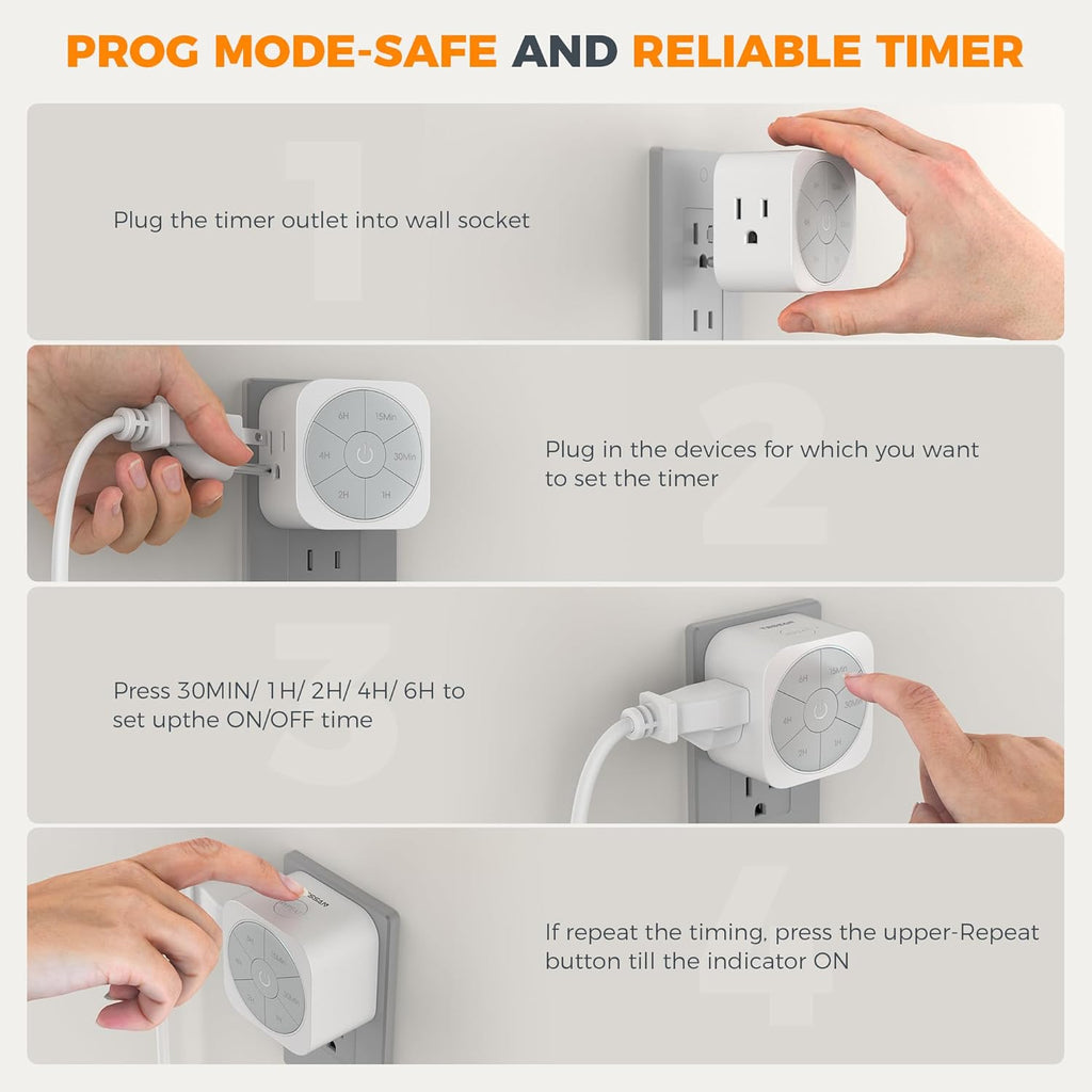 Outlet Timer Indoor 2 Pack, Countdown Timers for Electrical Outlets Up to 6H for Lights, Iron, Fan, Electric Bike, Auto Shut Off Switch for Home Kitchen Bedroom, 1875W